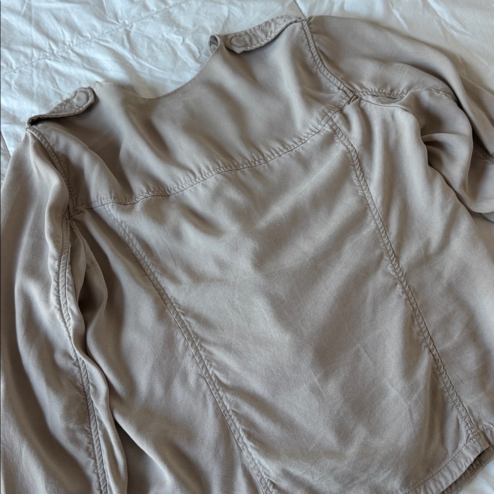 Gap Utility Jacket Women's Small Beige Collarless Hidden Zip-Up Long Sleeve XL - Picture 7 of 7